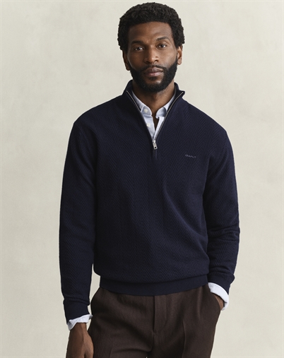 Gant - Herringbone Texture Half Zip - Evening Blue